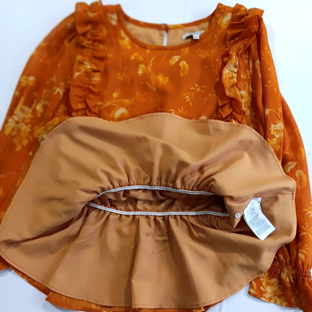 Madewell Women's (XXS) Golden Yellow Floral Ruffle Blouse - Picture 5 of 7